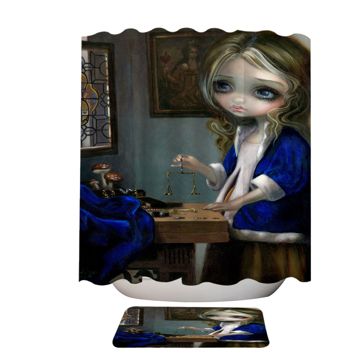 Alice Through a Vermeer Glass Shower Curtain