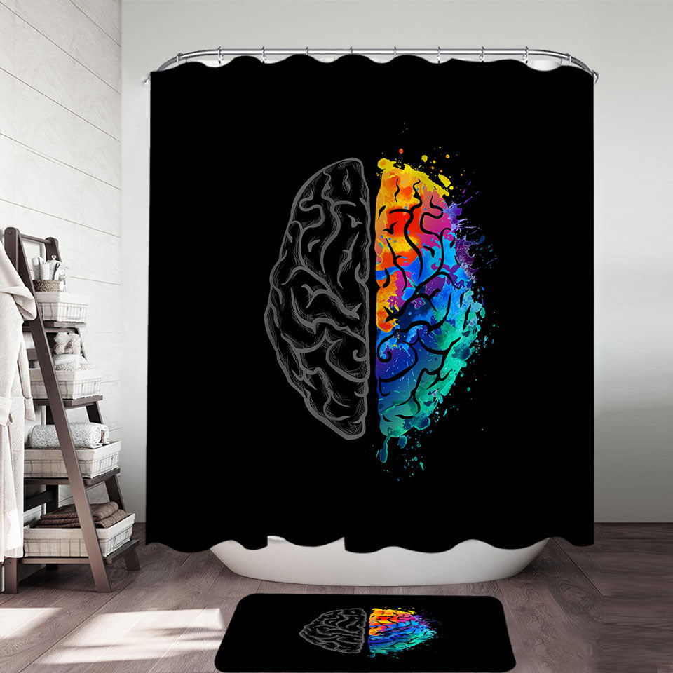 Artistic Colorful and Grey Human Brain Shower Curtain